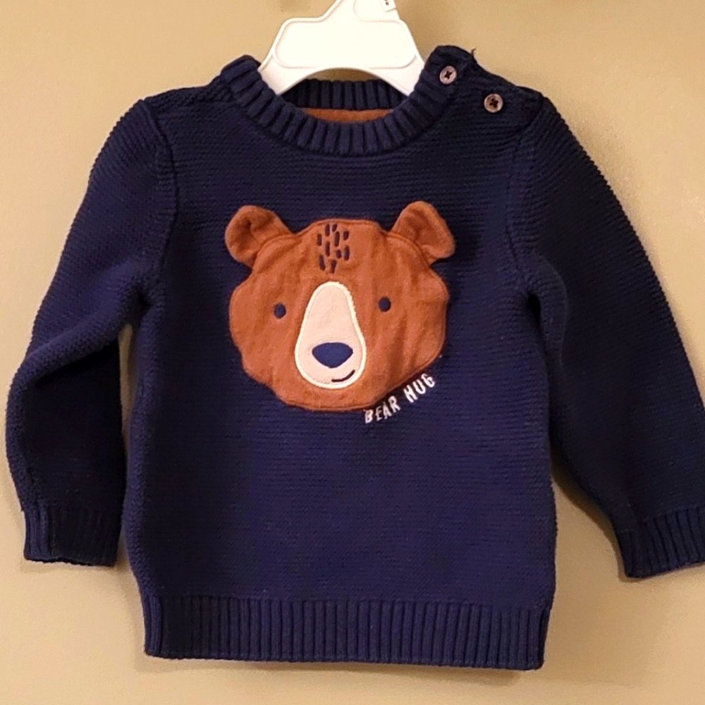 Navy "Bear Hug" knit pullover sweater
